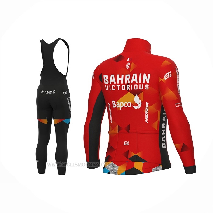 2022 Ropa Ciclismo Bahrain Victorious Rojo Mangas Largas y Culotte Lunga
